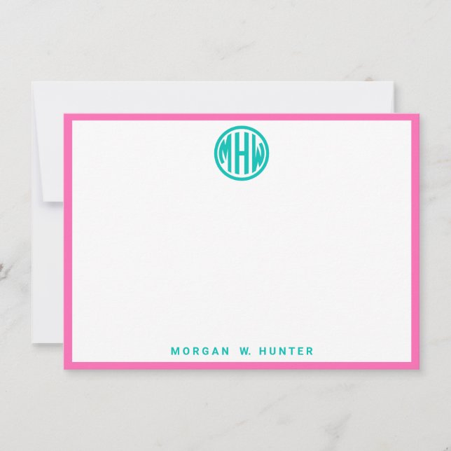 Tarjeta De Agradecimiento Teal Circle Monogram Font DIY BG (Anverso)