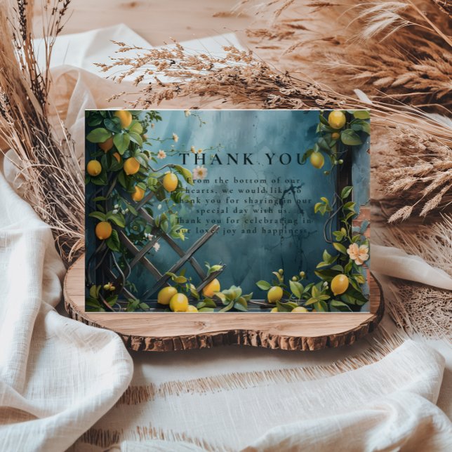 Tarjeta De Agradecimiento Teal Citrus Blossom Garden Wedding (Subido por el creador)