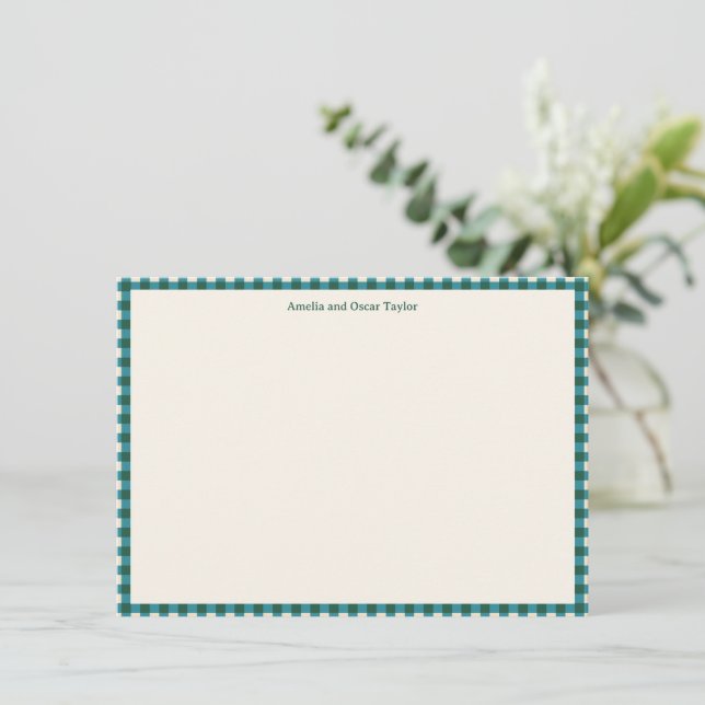 Tarjeta De Agradecimiento Teal Plaid Personalized Stationery Name Holiday (Anverso de pie)