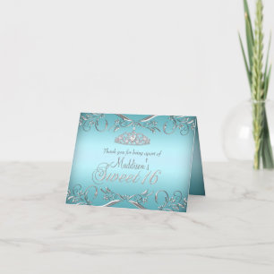 Tarjeta de agradecimiento Teal & Silver Tiara Swee