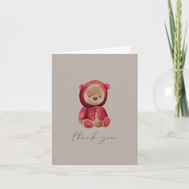Tarjeta De Agradecimiento Teddy Bear acuarela Red Brown Neutral (Anverso)