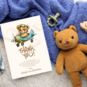 Tarjeta De Agradecimiento Teddy Bear Airplane Boy Bearly Wait Baby Shower