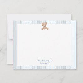 Tarjeta De Agradecimiento Teddy Bear Baby Boy borde azul y blanco