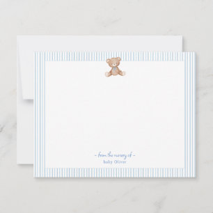 Tarjeta De Agradecimiento Teddy Bear Baby Boy borde azul y blanco