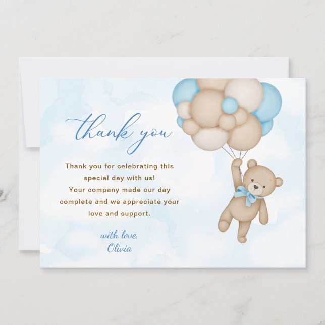 Tarjeta De Agradecimiento Teddy Bear Baby Shower (Anverso)