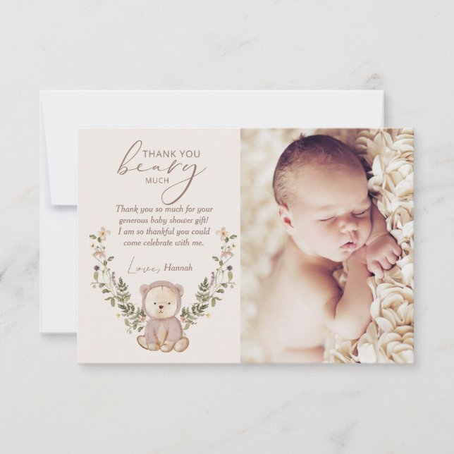 Tarjeta De Agradecimiento Teddy Bear Baby Shower (Anverso)