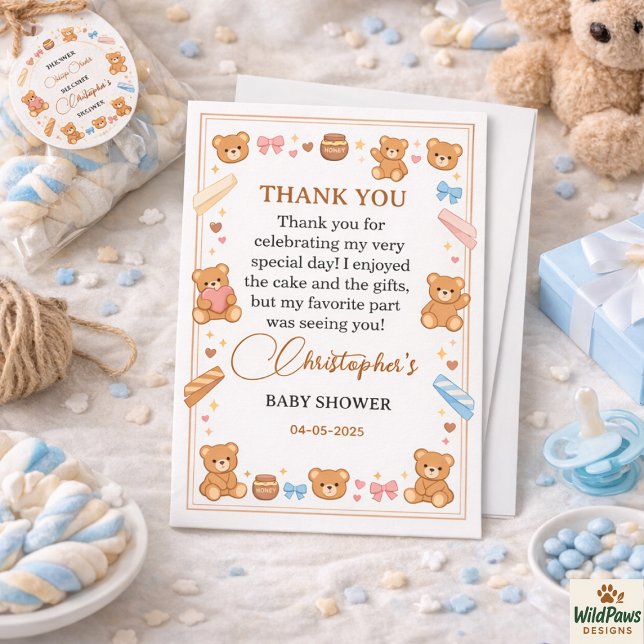 Tarjeta De Agradecimiento Teddy Bear Baby Shower Boy | Cute Blue Bear (Teddy Bear Baby Shower Boy | Cute Blue Bear Thank You Card
)