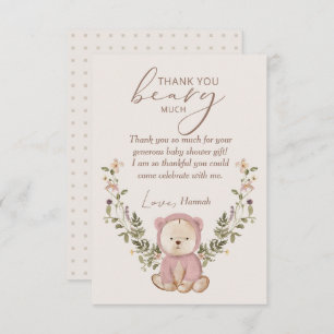 Tarjeta De Agradecimiento Teddy Bear Baby Shower Chica Rosa