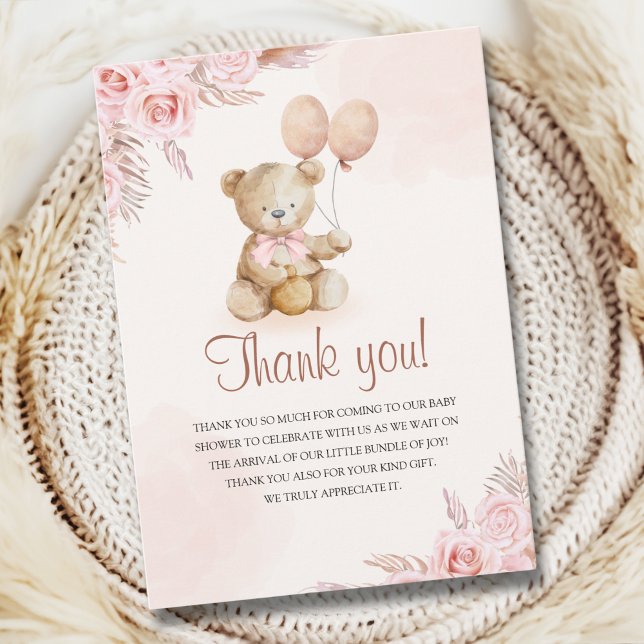 Tarjeta De Agradecimiento Teddy Bear Baby Shower Girl (Subido por el creador)