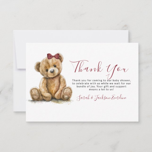 Tarjeta De Agradecimiento Teddy Bear Baby Shower Gracias (Anverso)