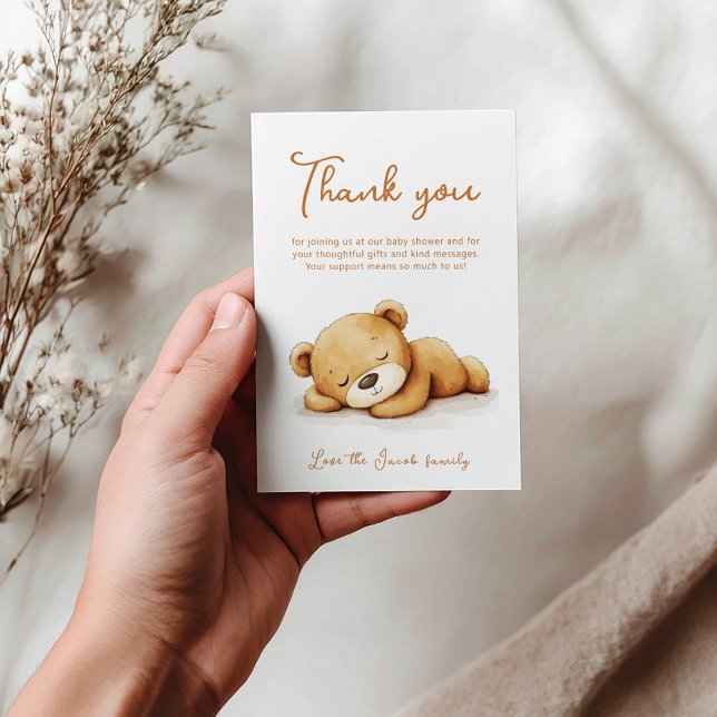 Tarjeta De Agradecimiento Teddy Bear Baby Shower Gracias (Sleeping teddy bear thank you baby shower card)