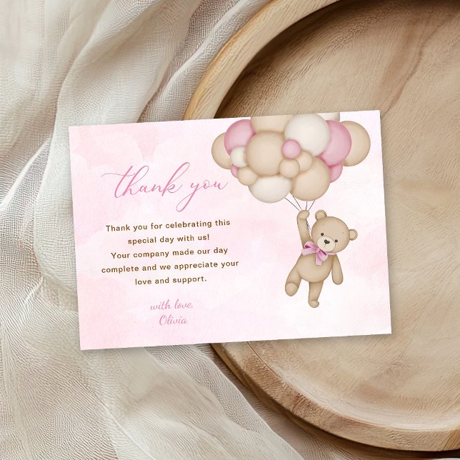 Tarjeta De Agradecimiento Teddy Bear Baby Shower Pink (Subido por el creador)