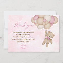 Tarjeta De Agradecimiento Teddy Bear Baby Shower Pink