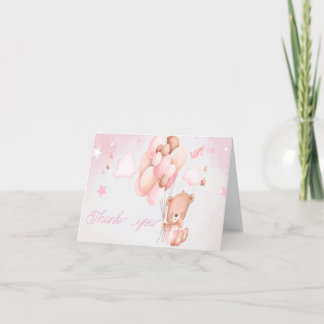 Tarjeta De Agradecimiento Teddy Bear Baby Shower Pink
