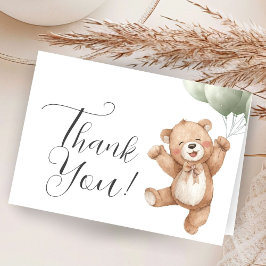 Tarjeta De Agradecimiento Teddy Bear Baby Shower Sage Green Folded Thank You