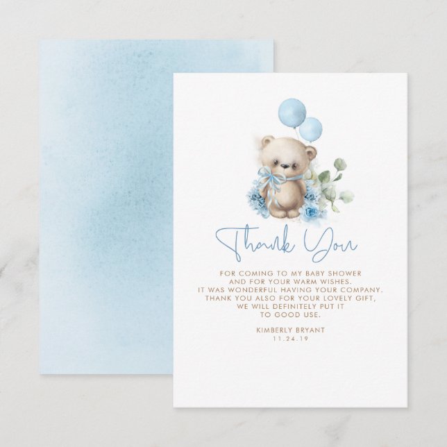 Tarjeta De Agradecimiento Teddy Bear Baby Shower Un Poco De Gracias (Anverso / Reverso)