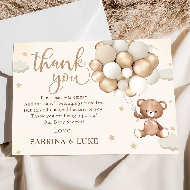 Tarjeta De Agradecimiento Teddy Bear Balloon Bearly Wait Baby Shower (Subido por el creador)