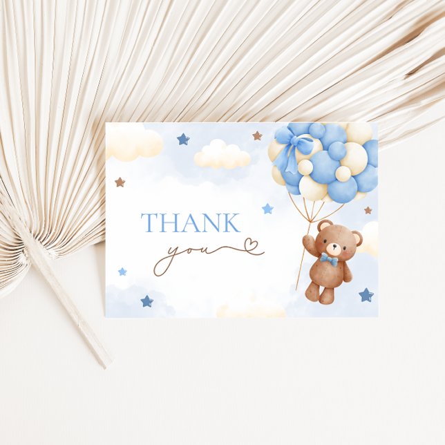 Tarjeta De Agradecimiento Teddy Bear Balloon Blue Gracias Cartas (Subido por el creador)