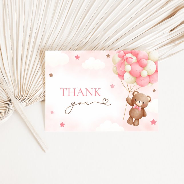 Tarjeta De Agradecimiento Teddy Bear Balloon Pink Gracias Cartas (Subido por el creador)
