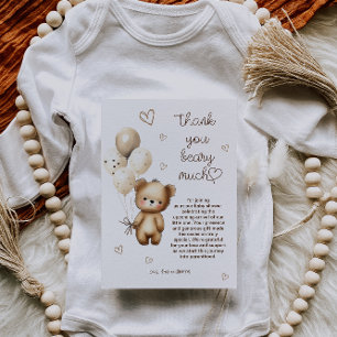 Tarjeta De Agradecimiento Teddy Bear Balloons acuarela Beige Tan