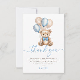 Tarjeta De Agradecimiento Teddy Bear Balloons Blue Boy Baby Shower