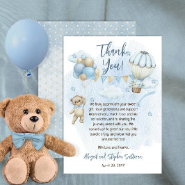 Tarjeta De Agradecimiento Teddy Bear Balloons Boy Bearly Wait Baby Shower