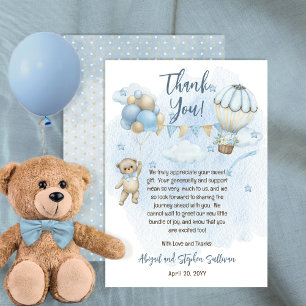 Tarjeta De Agradecimiento Teddy Bear Balloons Boy Bearly Wait Baby Shower