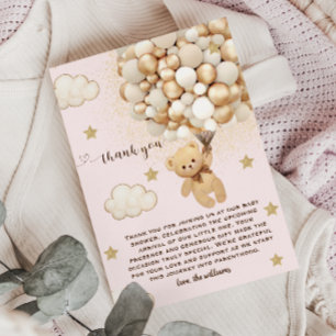 Tarjeta De Agradecimiento Teddy Bear Balloons Pink Gold Tan