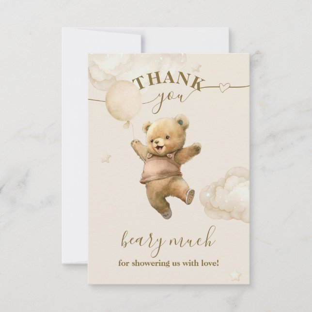 Tarjeta De Agradecimiento Teddy Bear Bearly Wait Air Balloon Baby Shower (Anverso)
