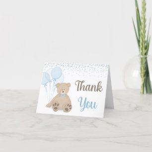 Tarjeta De Agradecimiento Teddy Bear Bearly Wait Confetti Boy Baby Shower