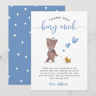 Tarjeta De Agradecimiento Teddy Bear Birday Party Blue