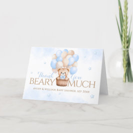 Tarjeta De Agradecimiento Teddy Bear Blue Balloon Boy Baby Shower