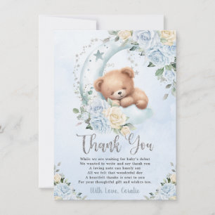 Tarjeta De Agradecimiento Teddy Bear Blue Floral Boy Baby Shower
