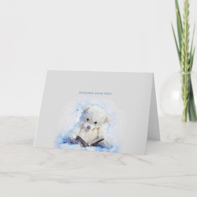 Tarjeta De Agradecimiento Teddy Bear Blue Photo Gracias Notecard (Anverso)