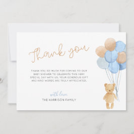 Tarjeta De Agradecimiento Teddy Bear Blue Tan Balloons Baby Shower