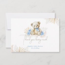 Tarjeta De Agradecimiento Teddy Bear Boho Blue Boy Baby Shower