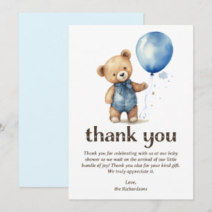 Tarjeta De Agradecimiento Teddy Bear Boy Baby Shower