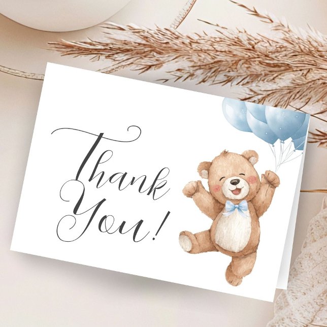 Tarjeta De Agradecimiento Teddy Bear Boy Baby Shower Folded Thank You (Subido por el creador)