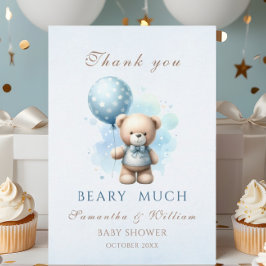 Tarjeta De Agradecimiento Teddy Bear Boy Blue Balloon Sweet Baby Shower