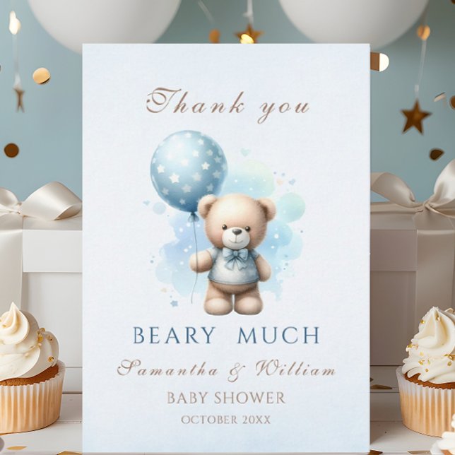 Tarjeta De Agradecimiento Teddy Bear Boy Blue Balloon Sweet Baby Shower (Subido por el creador)