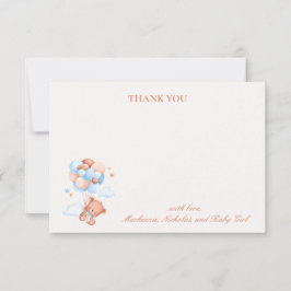 Tarjeta De Agradecimiento Teddy Bear Boy Blue Bearly Wait Baby Shower