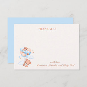 Tarjeta De Agradecimiento Teddy Bear Boy Blue Bearly Wait Baby Shower