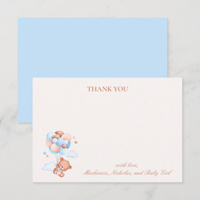 Tarjeta De Agradecimiento Teddy Bear Boy Blue Bearly Wait Baby Shower (Anverso / Reverso)