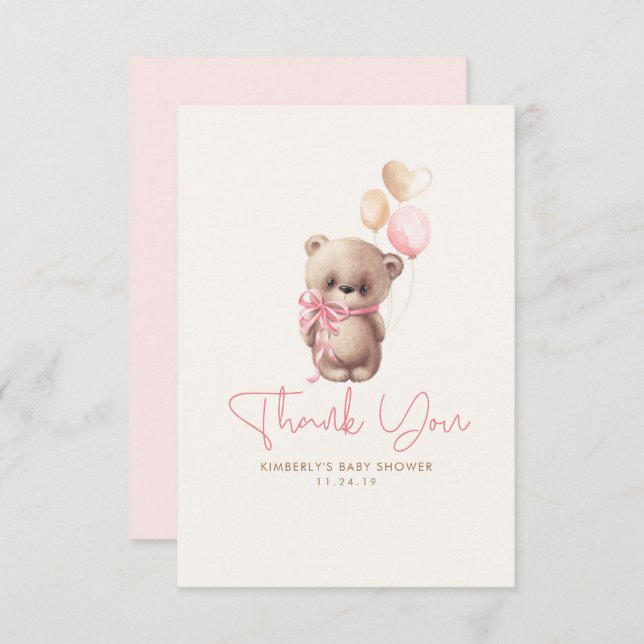 Tarjeta De Agradecimiento Teddy Bear Chica lindo Baby Shower Gracias (Anverso / Reverso)