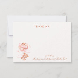Tarjeta De Agradecimiento Teddy Bear Chica Pink Bearly Wait Baby Shower