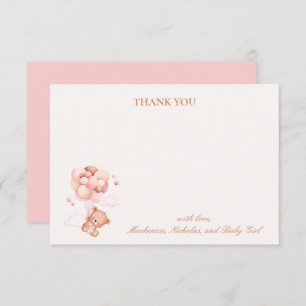 Tarjeta De Agradecimiento Teddy Bear Chica Pink Bearly Wait Baby Shower