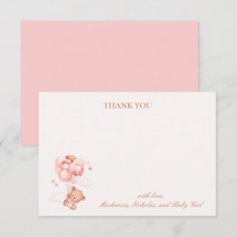 Tarjeta De Agradecimiento Teddy Bear Chica Pink Bearly Wait Baby Shower