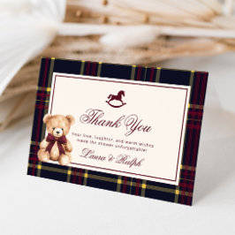 Tarjeta De Agradecimiento Teddy Bear Classic Burgundy Plaid Baby Shower