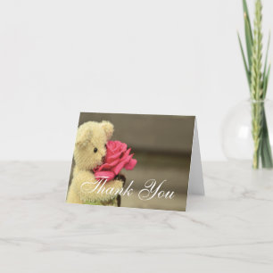 Tarjeta De Agradecimiento Teddy Bear Con Rosa Gracias