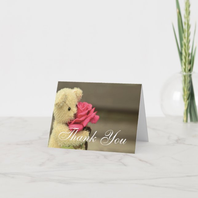 Tarjeta De Agradecimiento Teddy Bear Con Rosa Gracias (Anverso)